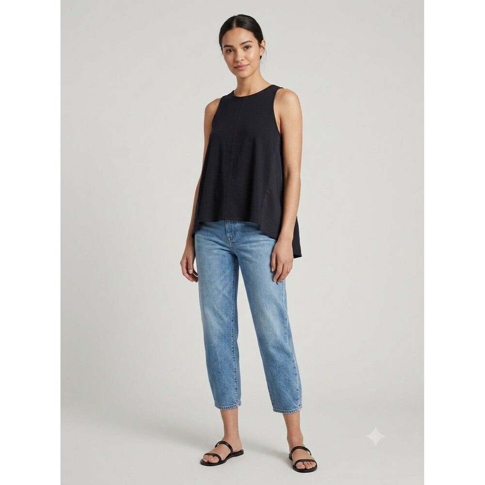 Madewell Split Back Swing Tank Top XL Black Minimalist Gorpcore Cotton Blouse